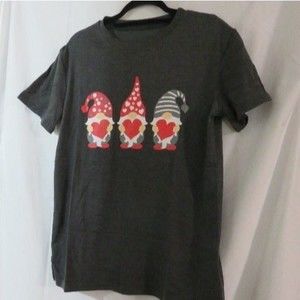 Women's Dark Gray T-Shirt with Gnomes & Hearts - new, no tag - Medium